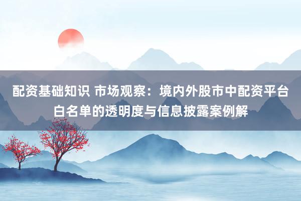 配资基础知识 市场观察：境内外股市中配资平台白名单的透明度与信息披露案例解