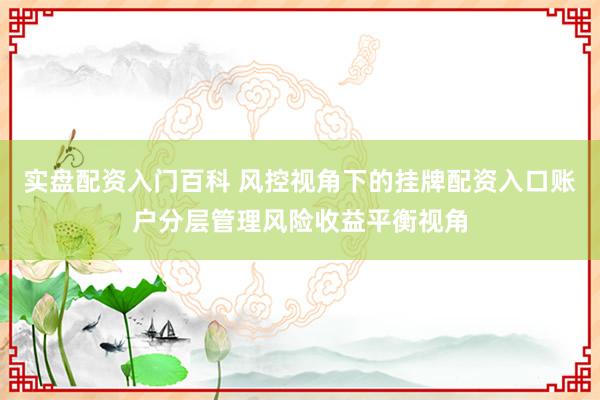 实盘配资入门百科 风控视角下的挂牌配资入口账户分层管理风险收益平衡视角