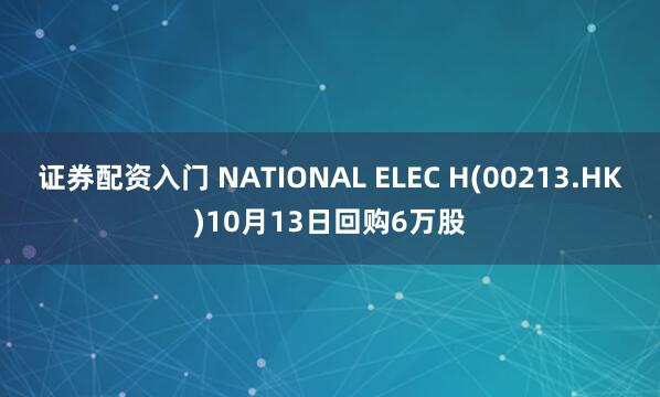 证券配资入门 NATIONAL ELEC H(00213.HK)10月13日回购6万股