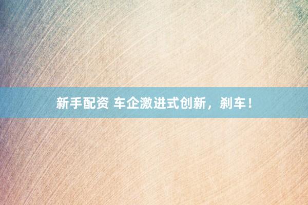 新手配资 车企激进式创新,刹车!