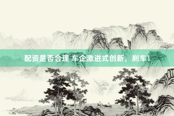 配资是否合理 车企激进式创新,刹车!